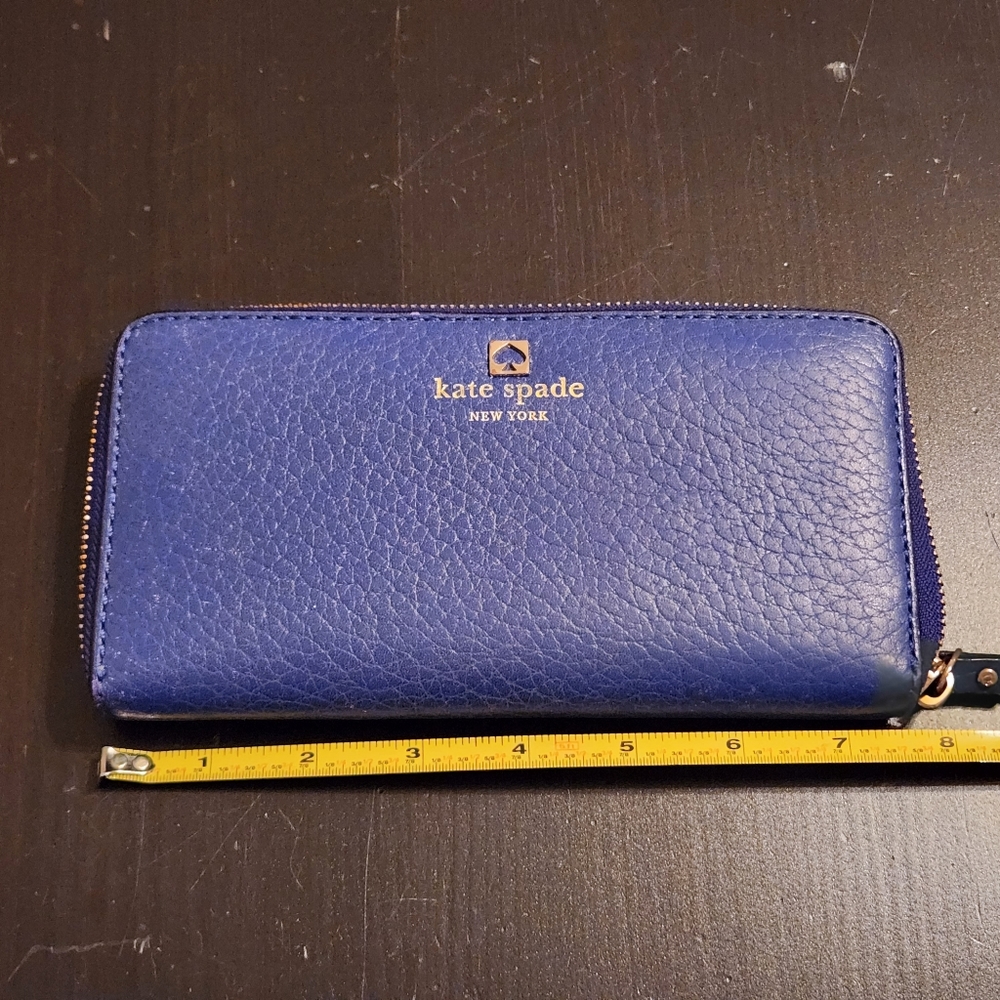 Kate Spade Blue Leather Accordian Wallet with Gold toned hardware